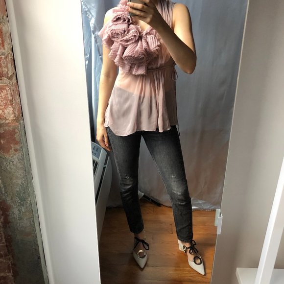 Mauve pale rose sheer mesh romantic flower top - Picture 5 of 7